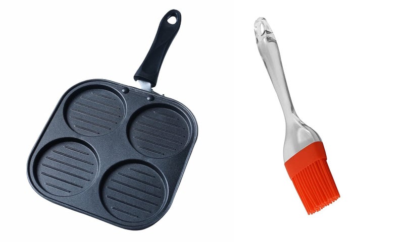 Dynore صانع الوجبات الخفيفة المتعددة غير اللاصق 4 تجاويف مع فرشاة زيت، (صانع ميني أتابام/بان كيك) - مجموعة من 2 - Image 1