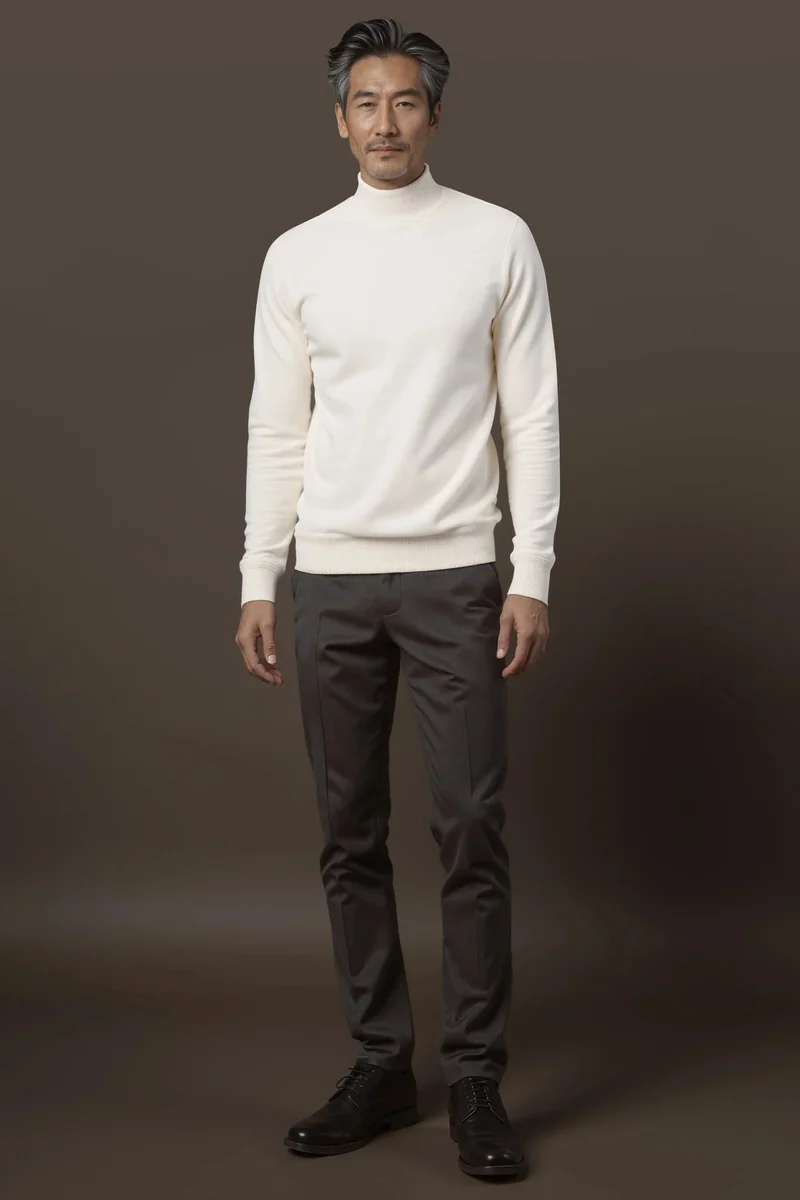 دوبل غانغر Men's regular fit high neck jumper in wool and cotton - Off White