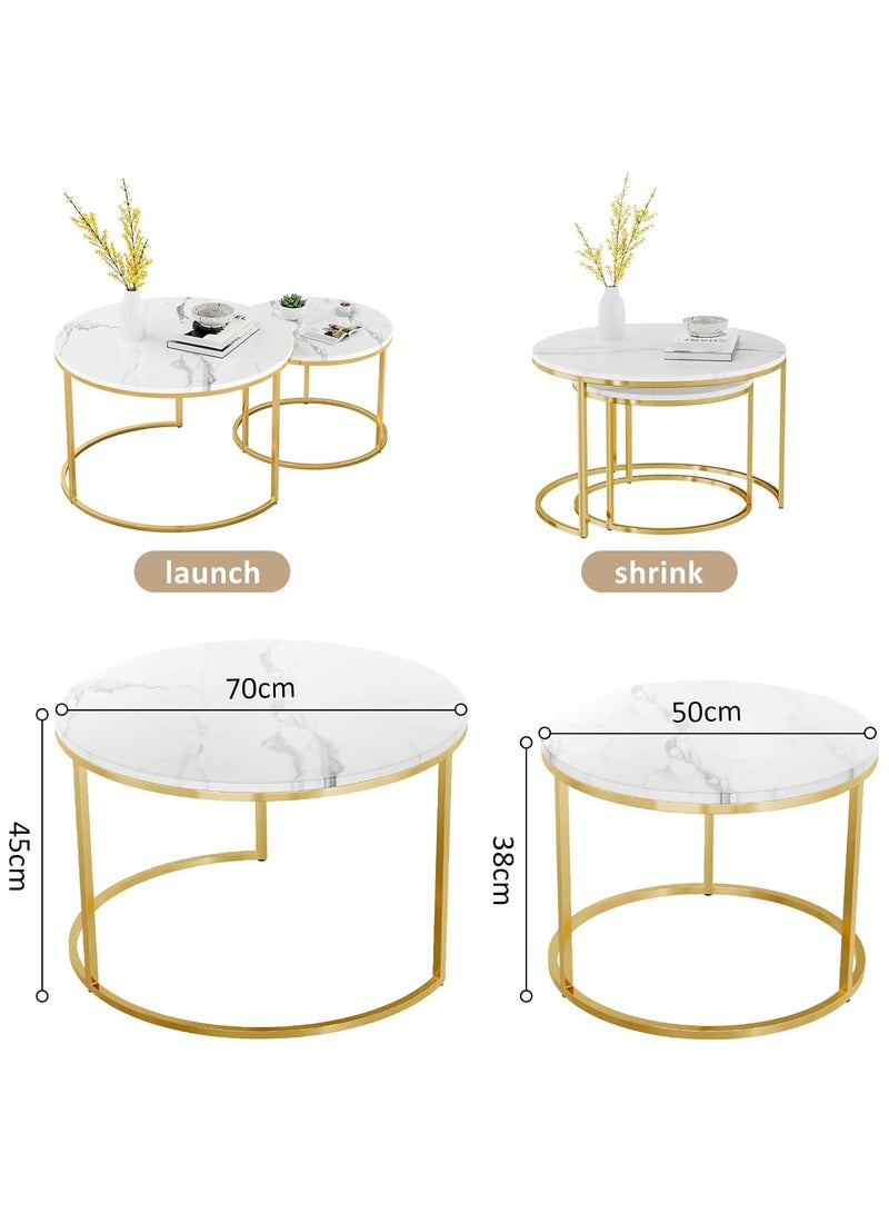 Jorunb Round Coffee Table Set of 2 End Tables for Living Room,White Coffee Table Nesting Tables,Living Room Table Marble Accent Furniture Metal Frame,Sturdy Stacking Side Tables,Easy Assembly  - Image 3