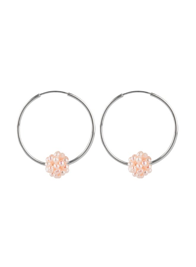 Minza “Ariel” Women’s Silver Earrings, Sterling Silver 925 Hoop Earrings with Natural Pink Pearls, Lightweight Hypoallergenic Jewelry for Casual & Special Occasion - Image 1