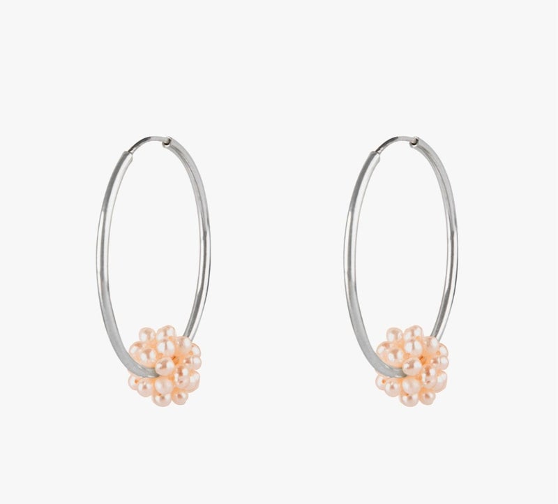 Minza “Ariel” Women’s Silver Earrings, Sterling Silver 925 Hoop Earrings with Natural Pink Pearls, Lightweight Hypoallergenic Jewelry for Casual & Special Occasion - Image 4