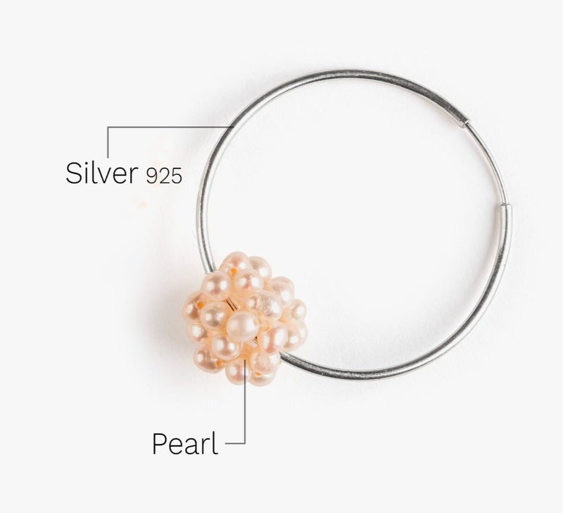 Minza “Ariel” Women’s Silver Earrings, Sterling Silver 925 Hoop Earrings with Natural Pink Pearls, Lightweight Hypoallergenic Jewelry for Casual & Special Occasion - Image 2