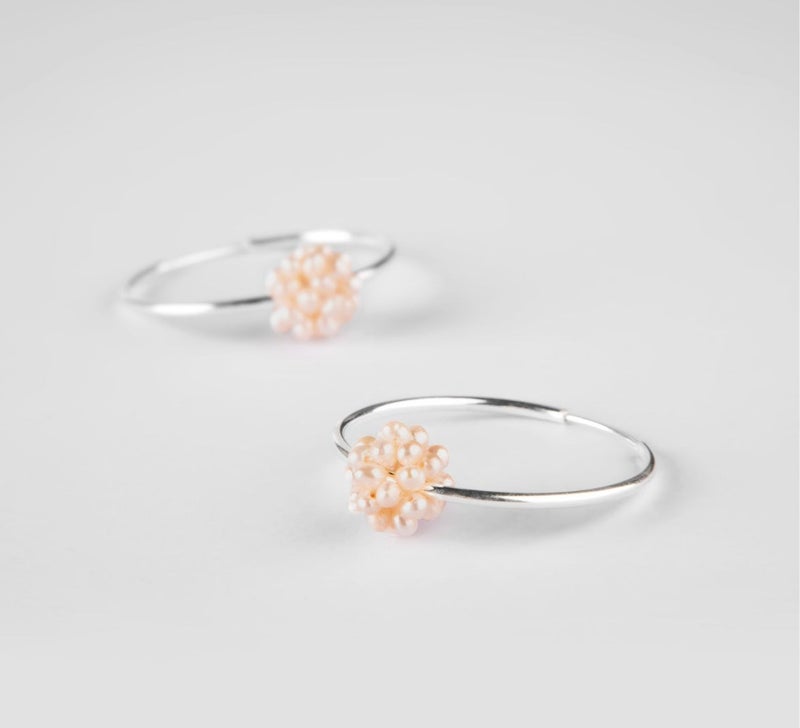 Minza “Ariel” Women’s Silver Earrings, Sterling Silver 925 Hoop Earrings with Natural Pink Pearls, Lightweight Hypoallergenic Jewelry for Casual & Special Occasion - Image 5