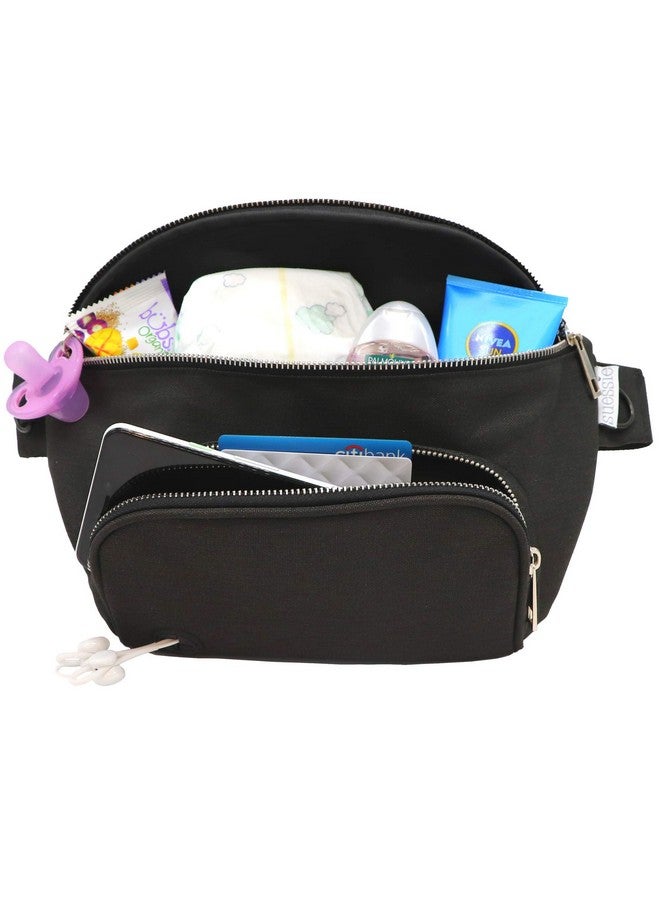 suessie حقيبة ظهر فاني مع وسادة تغيير الأطفال وجيب مناديل مائية منظم عربة أطفال أسود - Image 1
