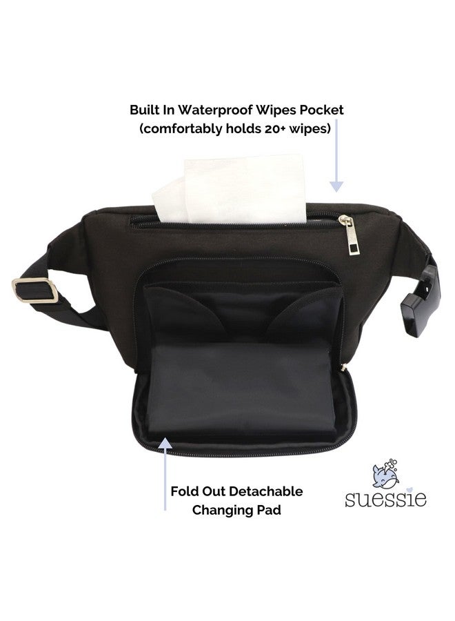 suessie حقيبة ظهر فاني مع وسادة تغيير الأطفال وجيب مناديل مائية منظم عربة أطفال أسود - Image 4