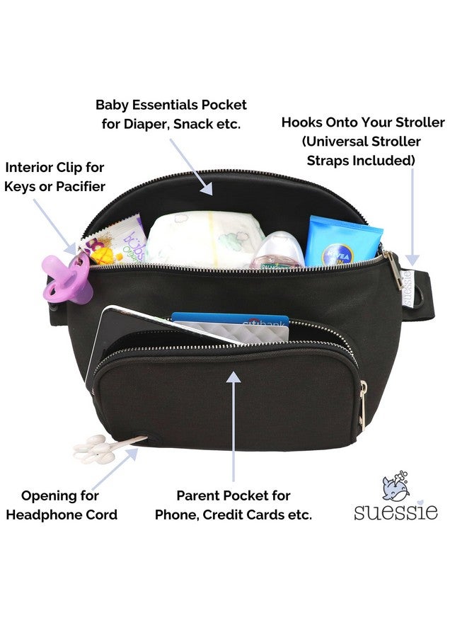 suessie حقيبة ظهر فاني مع وسادة تغيير الأطفال وجيب مناديل مائية منظم عربة أطفال أسود - Image 3