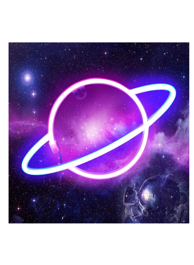 SYOSI Planet Neon Signs LED Neon Wall Hanging Sign Lights Planet Night Lamp, for Bedroom, Kids Room, Party, Birthday, New Year Decoration - Image 1