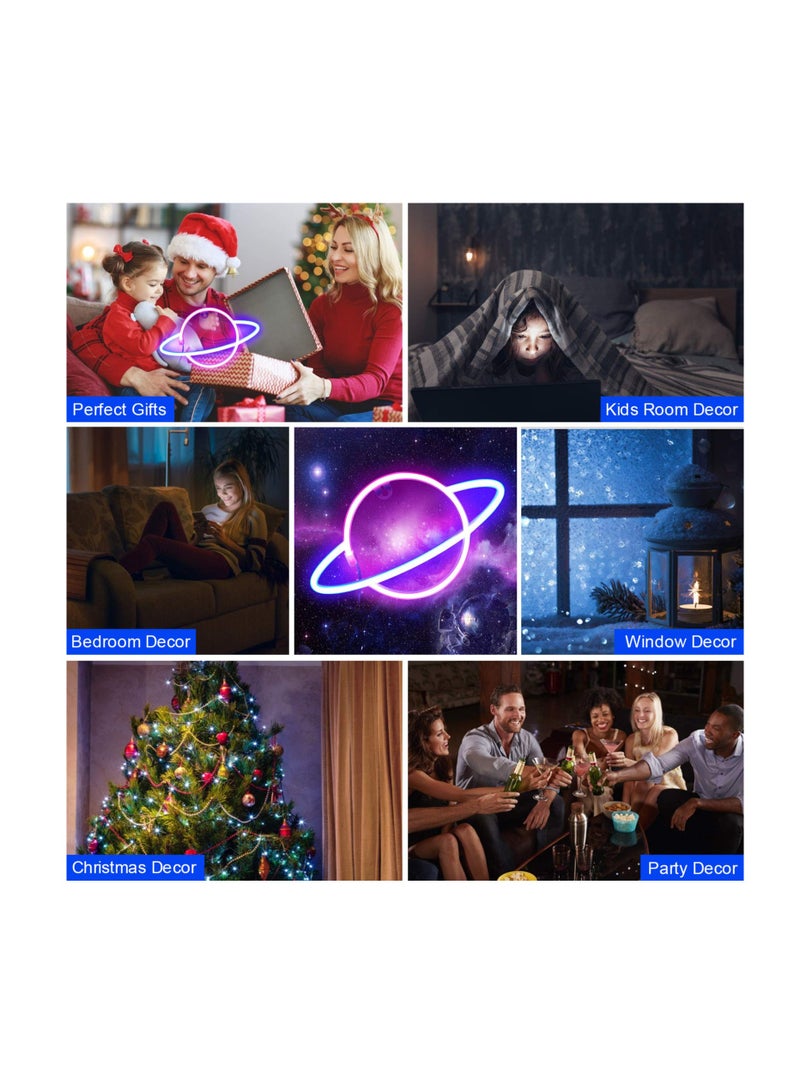SYOSI Planet Neon Signs LED Neon Wall Hanging Sign Lights Planet Night Lamp, for Bedroom, Kids Room, Party, Birthday, New Year Decoration - Image 4