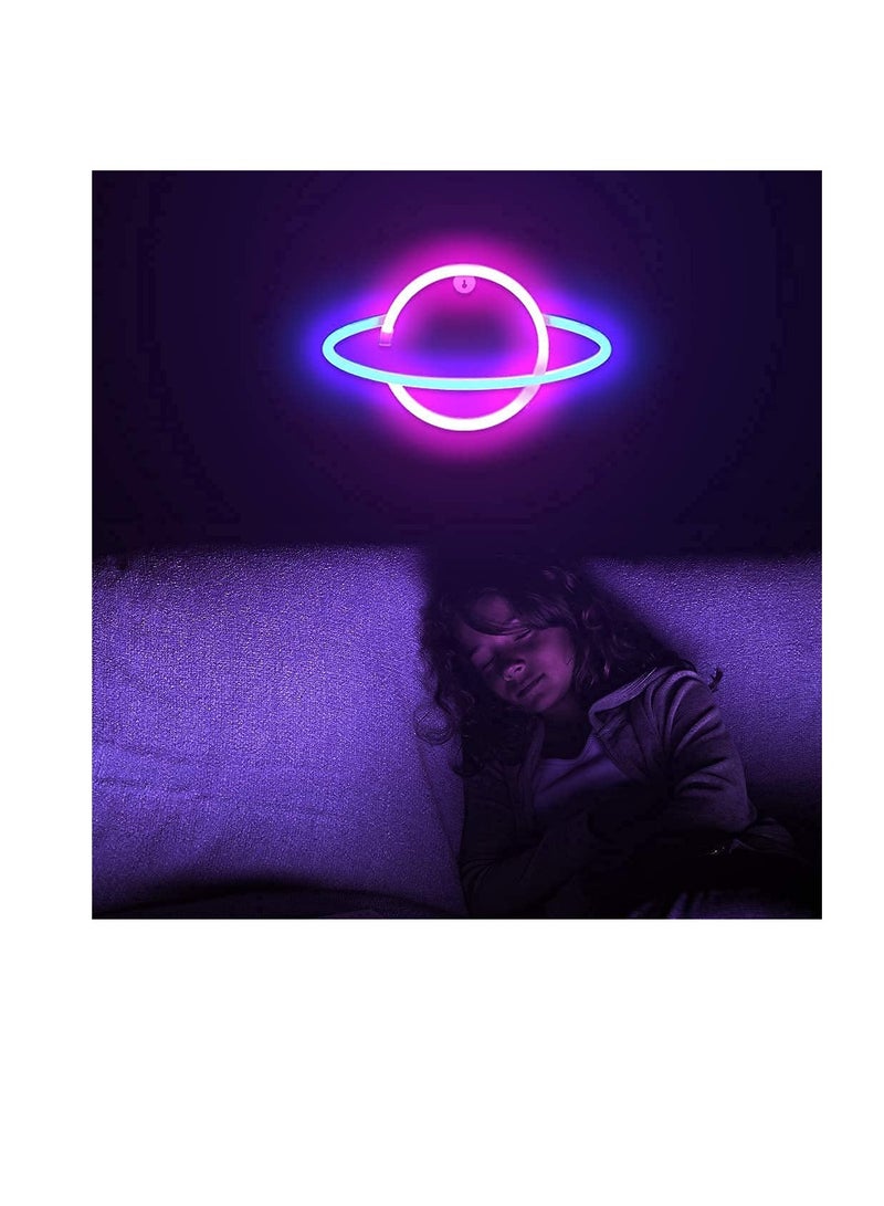 SYOSI Planet Neon Signs LED Neon Wall Hanging Sign Lights Planet Night Lamp, for Bedroom, Kids Room, Party, Birthday, New Year Decoration - Image 2