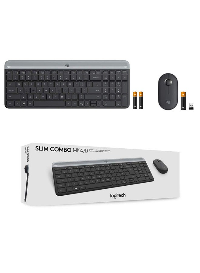 Logitech Mk470 Slim Wireless Keyboard & Mouse Combo For Windows, 2.4Ghz Unifying Usb-Receiver, Low Profile, Whisper-Quiet, Long Battery Life, Optical Mouse, Pc/Laptop, US English Layout Black/Grey - Image 1