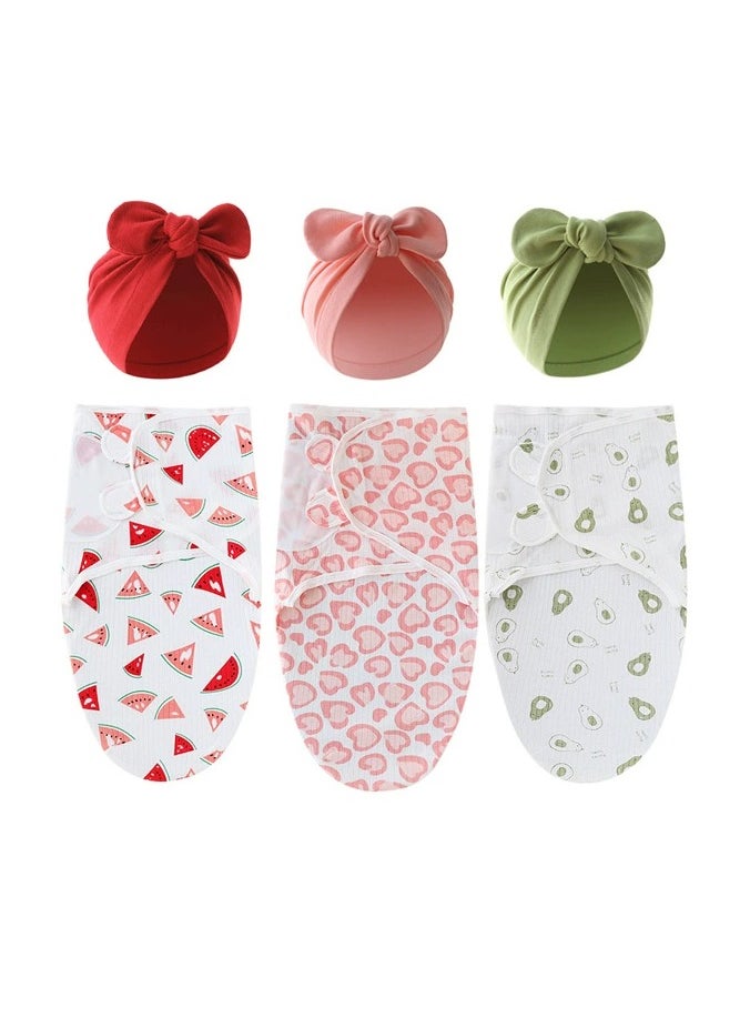 Generic 3-Piece Flower Pattern Printed Comfortable Swaddle With Cap Set 