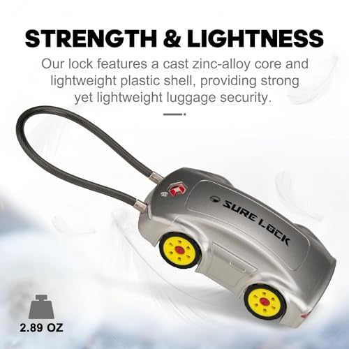 SURE LOCK TSA Approved Luggage Locks, 4 Digit Combination Travel Luggage Locks Resettable Code Lock with Zinc Alloy Body for Suitcase, Toolbox, Backpack, Bag, Gym Locker Car Shape Design 1 Pack Grey - Image 4