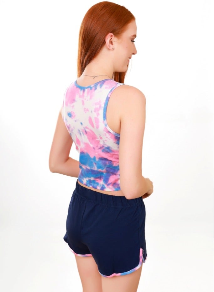 Selina Wear Selina Wear Women's Pajama Set - Smiley Cropped Top & Drawstring Shorts - Cute Tank Top and Shorts Sleepwear  - Image 5