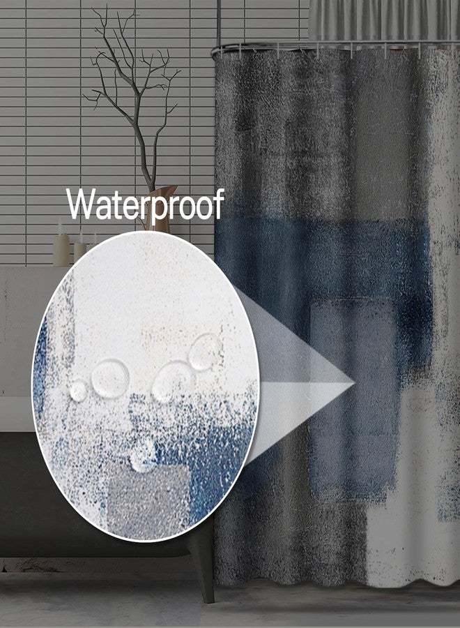 ArtSocket Shower Curtain Gray Contemporary Blue and Grey Abstract Painting White Interior Home Bathroom Decor Polyester Fabric Waterproof 72 x 72 Inches Set with Hooks - Image 3