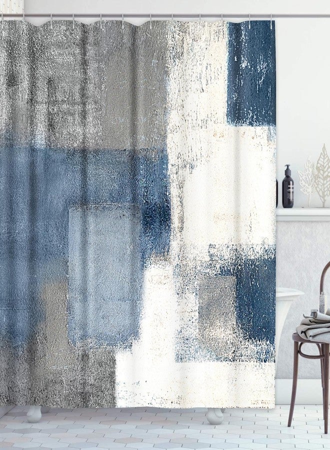 ArtSocket Shower Curtain Gray Contemporary Blue and Grey Abstract Painting White Interior Home Bathroom Decor Polyester Fabric Waterproof 72 x 72 Inches Set with Hooks - Image 1
