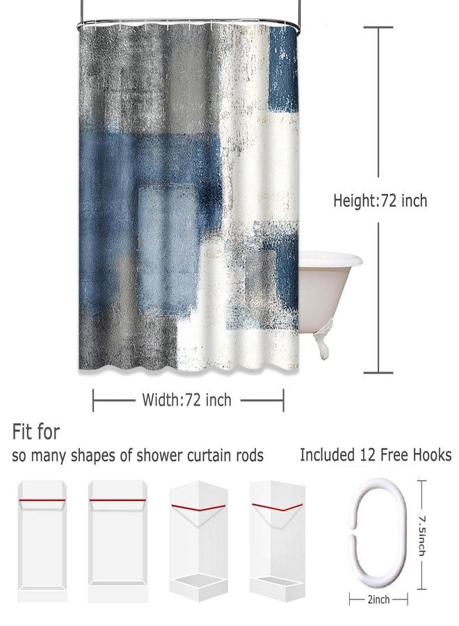 ArtSocket Shower Curtain Gray Contemporary Blue and Grey Abstract Painting White Interior Home Bathroom Decor Polyester Fabric Waterproof 72 x 72 Inches Set with Hooks - Image 2