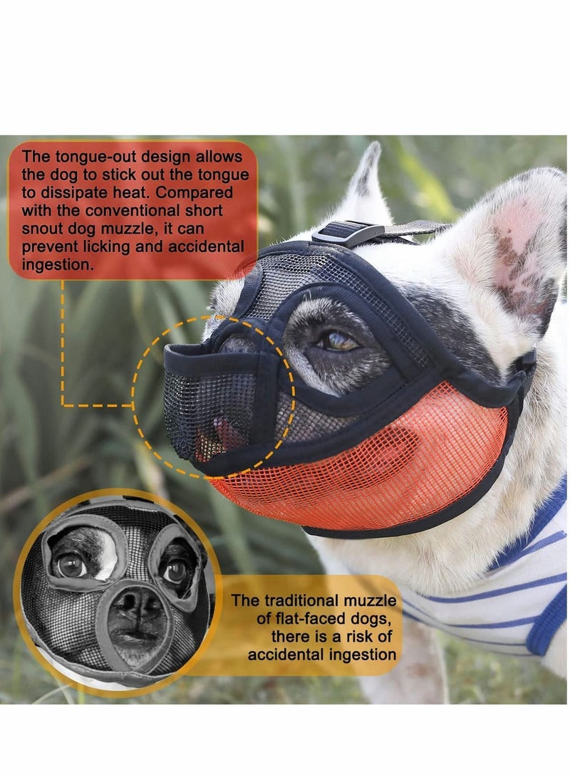 Y&D French Bulldog Muzzle Short Snout Dog for English Adjustable Breathable Mesh with Tongue Out Design Flat Face Biting Chewing Groomin Size: S - Image 3