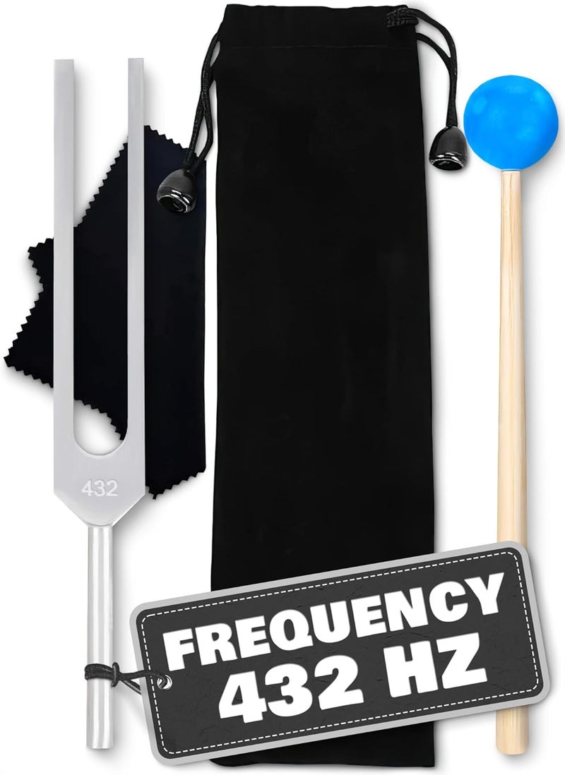 DIMROM 432 Hz Tuning Fork Set – 7.2 inch Stainless Steel Harmony Tuning Fork Set with Reflex Hammer, Cleaning Cloth and Bag - Sound Tools Diapason for Meditation, Relaxing and Music Instruments Calibration - Image 1