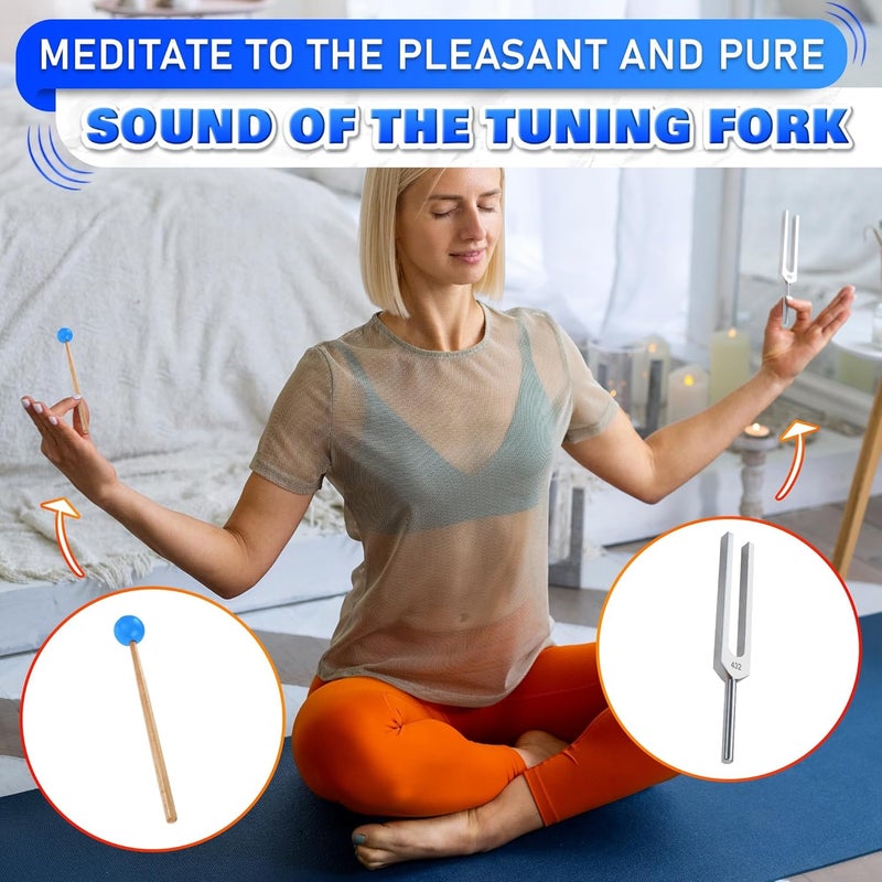 DIMROM 432 Hz Tuning Fork Set – 7.2 inch Stainless Steel Harmony Tuning Fork Set with Reflex Hammer, Cleaning Cloth and Bag - Sound Tools Diapason for Meditation, Relaxing and Music Instruments Calibration - Image 5