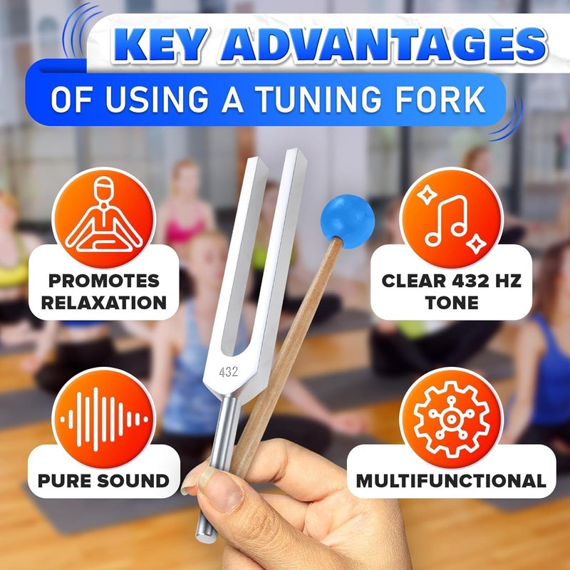 DIMROM 432 Hz Tuning Fork Set – 7.2 inch Stainless Steel Harmony Tuning Fork Set with Reflex Hammer, Cleaning Cloth and Bag - Sound Tools Diapason for Meditation, Relaxing and Music Instruments Calibration - Image 2