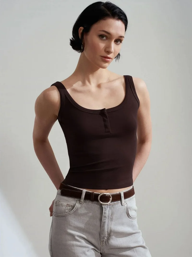 Dilvin DILVIN Ribbed Crop Cami Blouse