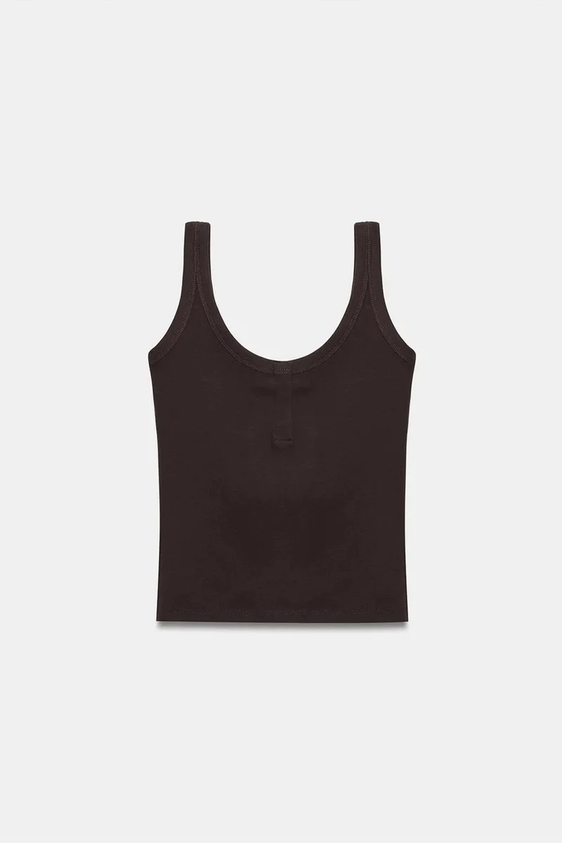 Dilvin Coffee Brown DILVIN Ribbed Crop Cami Blouse for Women | Best Price UAE