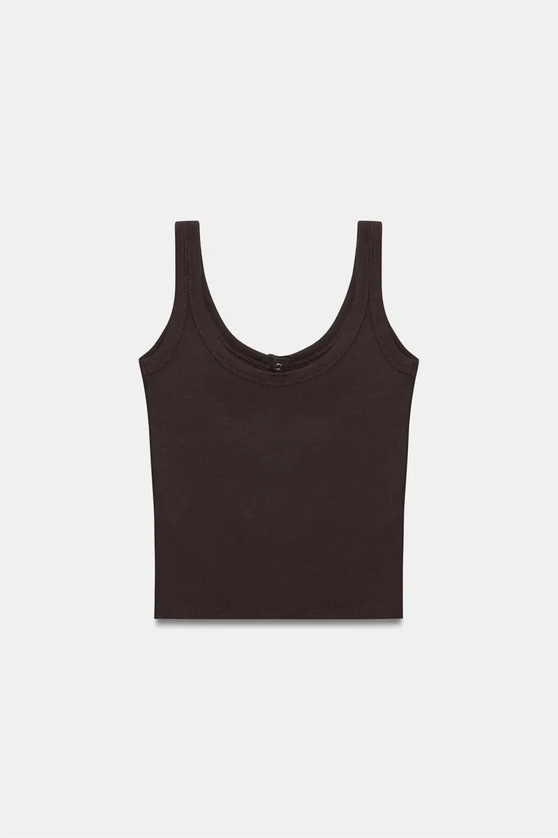 Dilvin Coffee Brown DILVIN Ribbed Crop Cami Blouse for Women | Best Price UAE