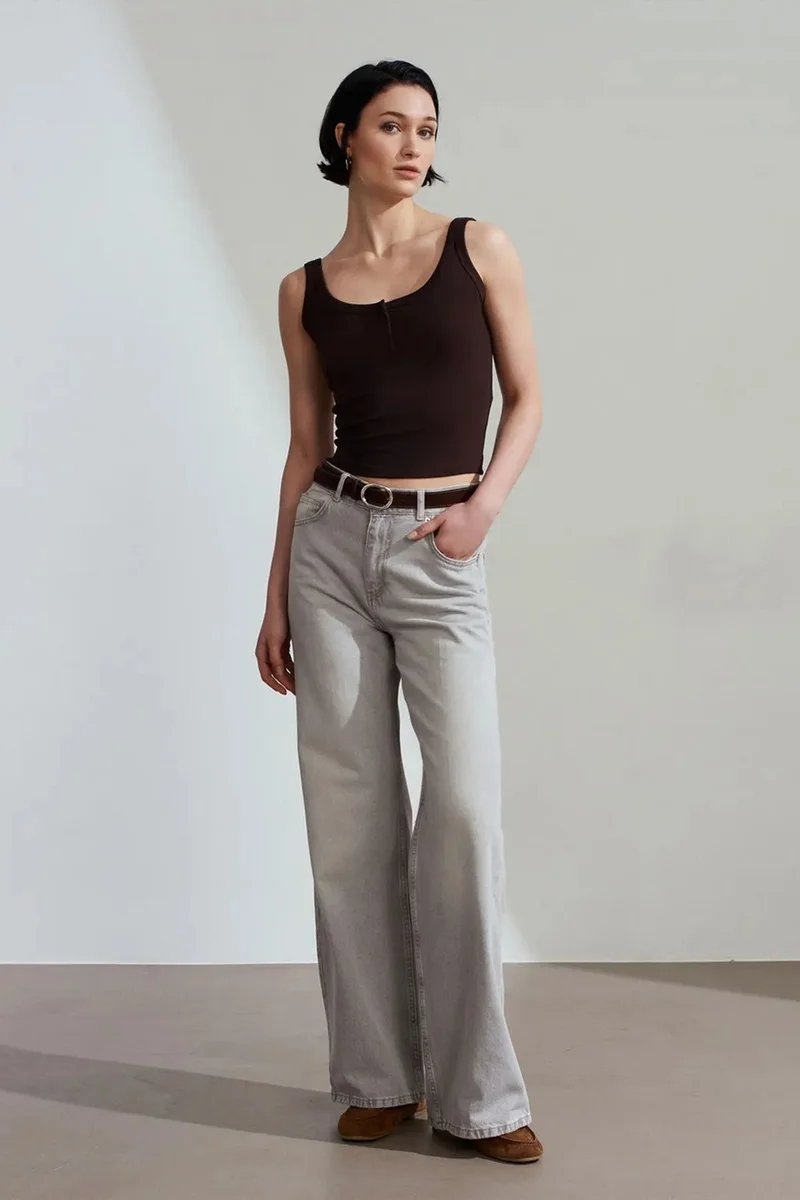 Dilvin Coffee Brown DILVIN Ribbed Crop Cami Blouse for Women | Best Price UAE