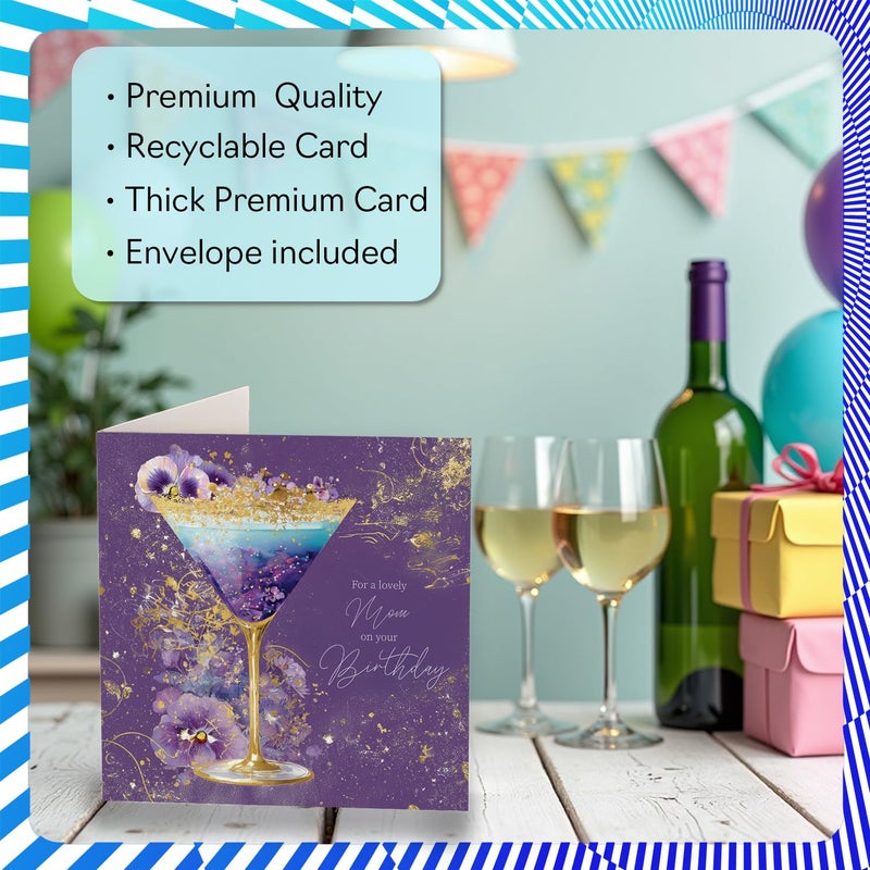 Stuff4 Gold Mom Birthday Card - Golden Cocktail - Happy Birthday Card for Mom from Son Daughter  5.7 Inch Golden Cocktail Bday Greeting Cards - Image 3