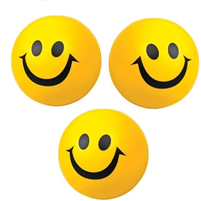 Magrido Stress Reliever Smile Ball/Cute Face Soft Squeeze Sponge Ball for Kids/Smiley Soft Ball for Baby, Girls, Kids, Adults / Hand Exercise Smiley Ball - Yellow (Pack of 3) - Image 1