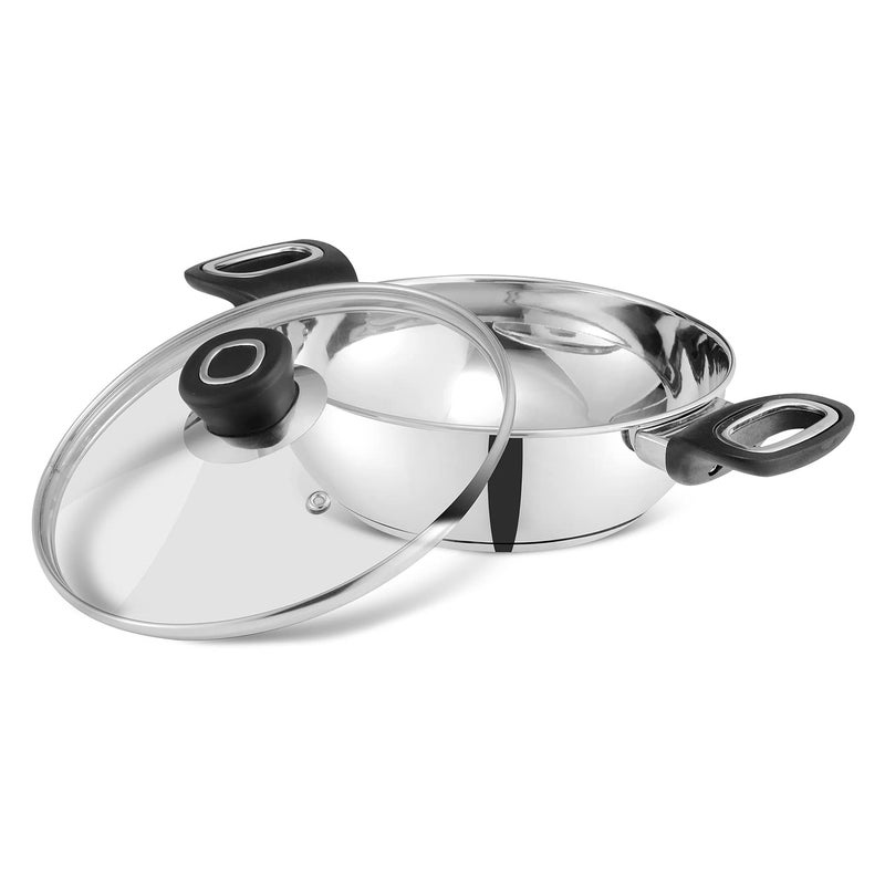 VINOD Vinod Veneto Stainless Steel Cookware Set of 2 | 1.7 Litre Kadai, 1.5 Litre Saucepan with Glass Lid | Stylish Ergonomic Hanldes | Induction Base | 2 Year Warranty - Silver - Image 4