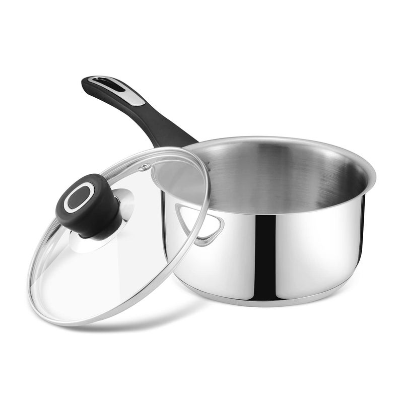 VINOD Vinod Veneto Stainless Steel Cookware Set of 2 | 1.7 Litre Kadai, 1.5 Litre Saucepan with Glass Lid | Stylish Ergonomic Hanldes | Induction Base | 2 Year Warranty - Silver - Image 5