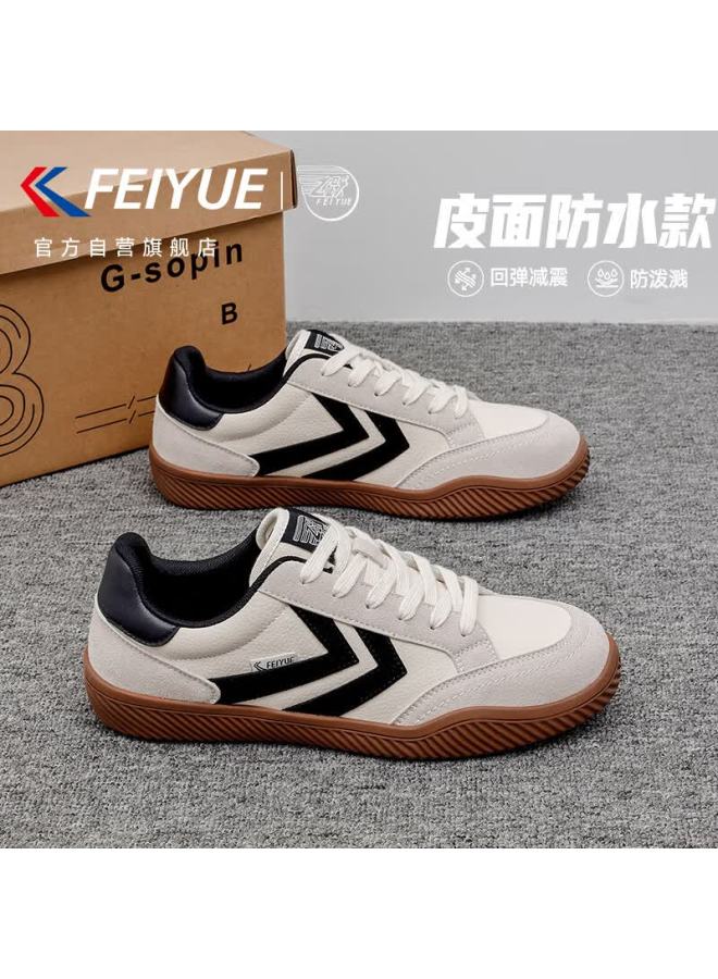 Feiyue Men's Winter Leather Thickened Warm Casual Shoes Couple Style Beige Gray Black Size 44