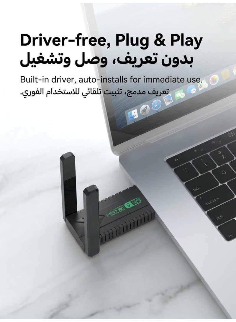 محول واي فاي لاسلكي USB، بسرعة 5800 ميجابت في الثانية، ثنائي النطاق 5.8/2.4 جيجاهرتز، مستقبل شبكة لاسلكية خارجي لأجهزة الكمبيوتر المكتبية والمحمولة واللوحية، يدعم أنظمة التشغيل ويندوز 11/10/8/7/فيستا/إكس بي - Image 4