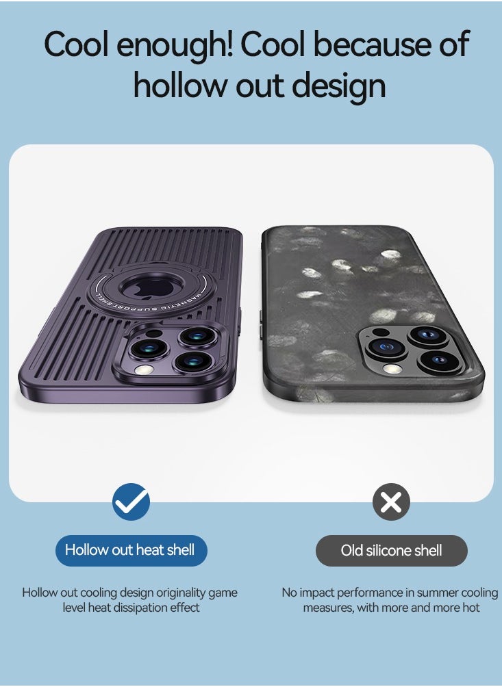 Color Fans - Magnetic Heat Dissipation Case with Invisible Kickstand,Compatible with Magsafe Wireless Charging,Shockproof Protective Case（Purple/iPhone 15 Pro） - Image 1