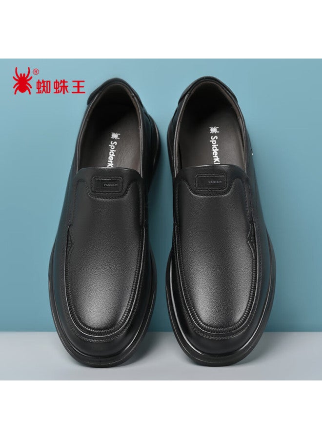 Spider King Men's Casual Leather Slip-on Shoes Spring Autumn Soft Sole Dad Shoes Black Size 44