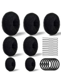 TsMADDTs Donut Bun Maker, TsMADDTs Hair Ring Style Bun Maker Set with 7pcs Hair Bun Makers 5pcs Hair Elastic Bands 20pcs Hair Pins Black  - Image 1