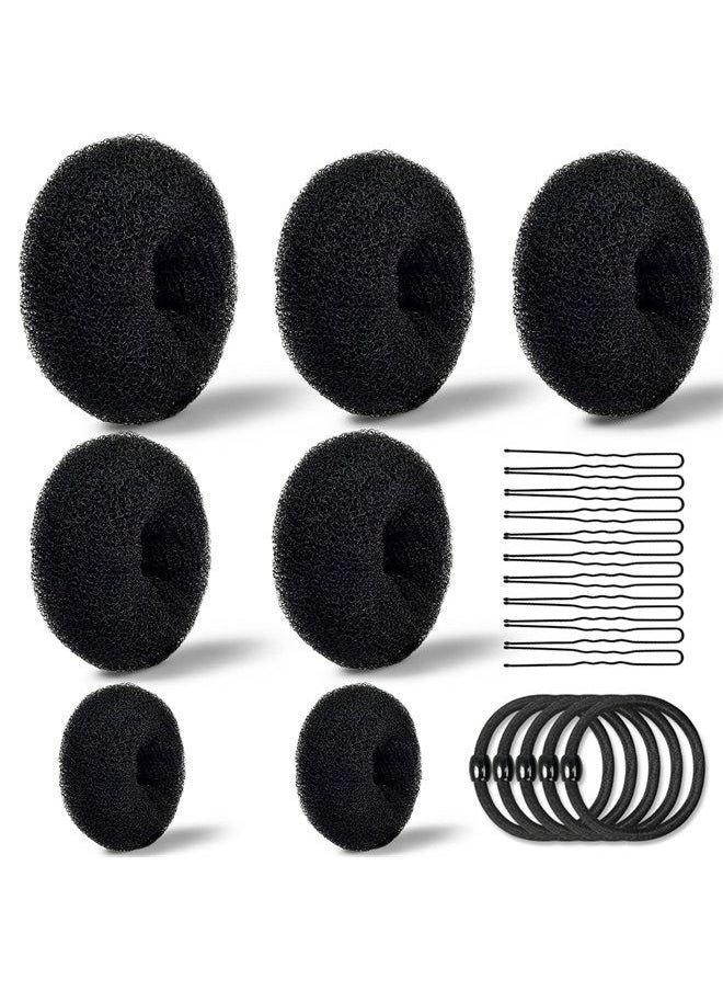 TsMADDTs Donut Bun Maker, TsMADDTs Hair Ring Style Bun Maker Set with 7pcs Hair Bun Makers 5pcs Hair Elastic Bands 20pcs Hair Pins Black  - Image 1