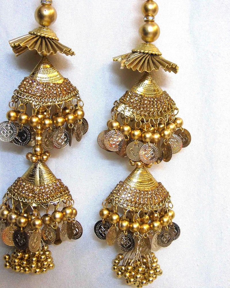 Strala Golden Handmade Work Ethnic Hanging Latkan for Lehenga Color Gold for Women Latkan Fancy Designer Teasel Fabric Silk Design20 Golden Antique - Image 1