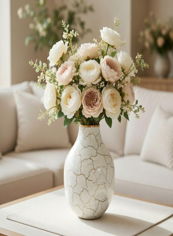 Behoma Metal Flower Vase for Home Decor Bedroom Living Room Office Wedding | Table Decorative Item for Festivals Birthday Off White Bud Shape Small (Flower Not Included) - Image 1