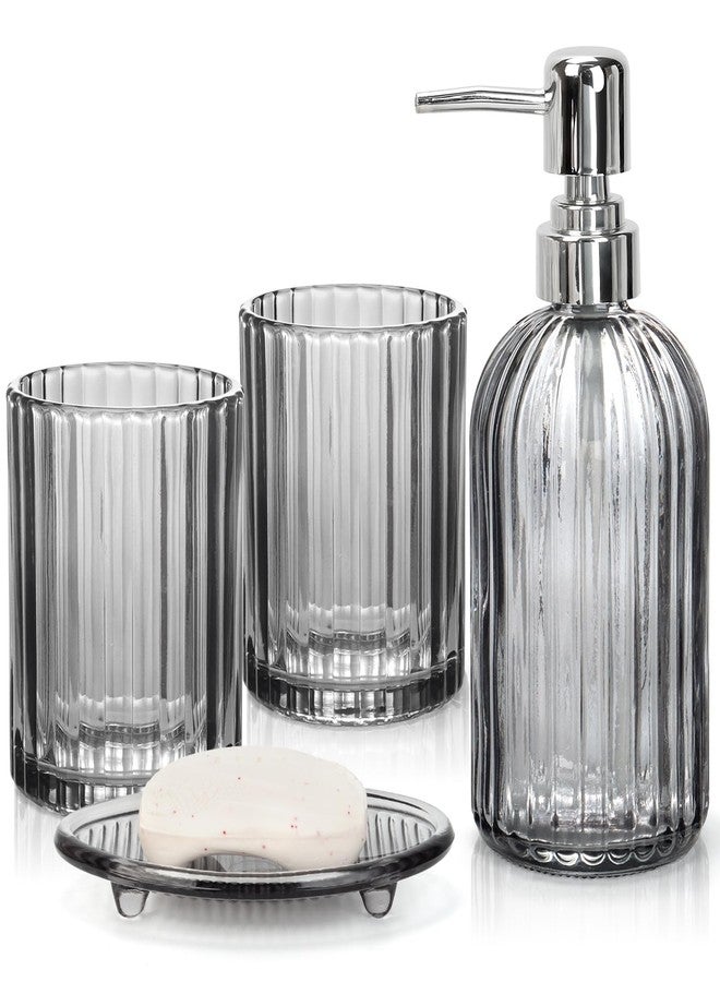 Ulable Bathroom Accessories Set, 4Pcs Black Grey Glass Bathroom Accessories Sets Complete Lotion Soap Dispenser, Toothbrush Holder, Mouthwash Cup, Soap Dish for Bathroom Decor, Countertop Organizer - Image 1