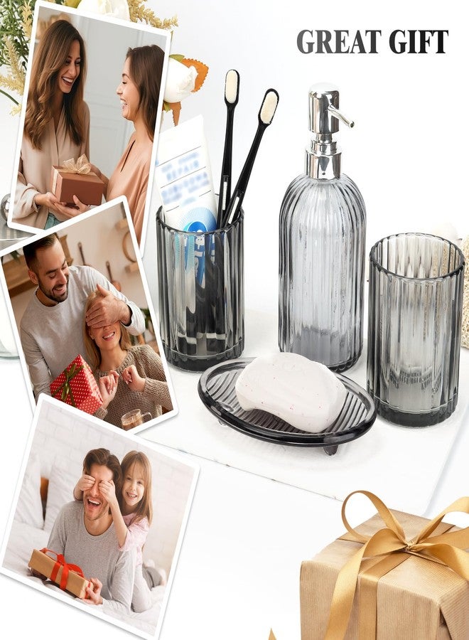 Ulable Bathroom Accessories Set, 4Pcs Black Grey Glass Bathroom Accessories Sets Complete Lotion Soap Dispenser, Toothbrush Holder, Mouthwash Cup, Soap Dish for Bathroom Decor, Countertop Organizer - Image 5