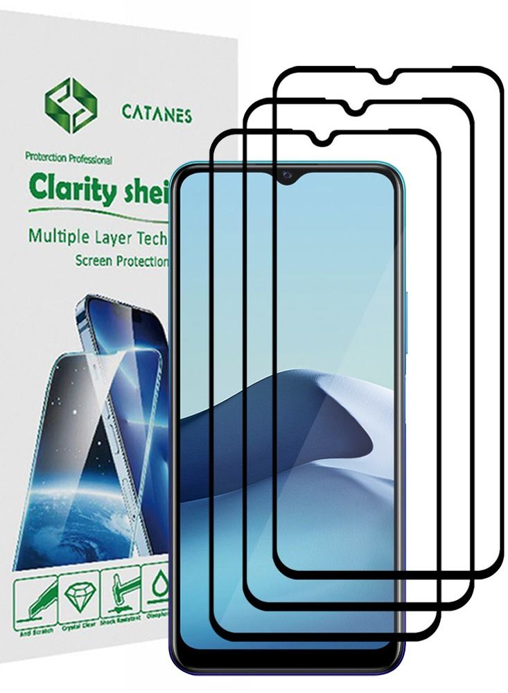 CATANES 3 Pack For Vivo Y20a Screen Protector Tempered Glass Full Glue Back - Image 1