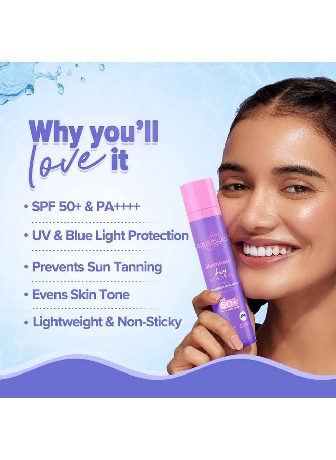Aqualogica Illuminate+ Protect & Hydrate Kit| Illuminate+ Dewy Sunscreen Spf 50+ Pa++++ (50 G) + Illuminate+ Hydra Gel Moisturizer (200G)|Spf 50+ Pa++++|For Luminous Skin|24 Hour Intense Hydration  - Image 3