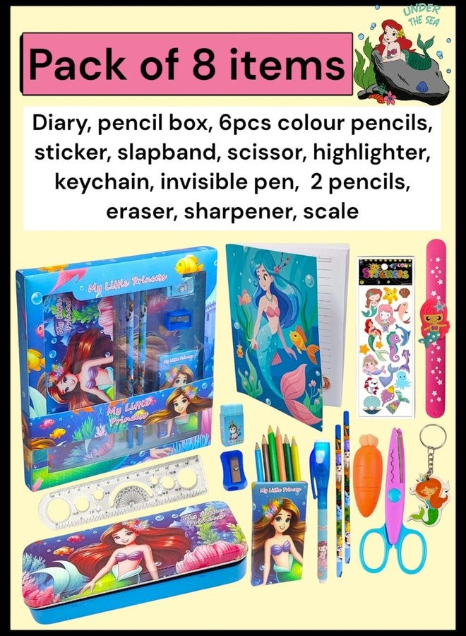 AMANVANI Mermaid Stationery Set For Girls, Stationery Kit Birthday Party Return gift for Girls, Combo of 8 Stationery items, Stationery Items for Girls - Image 2