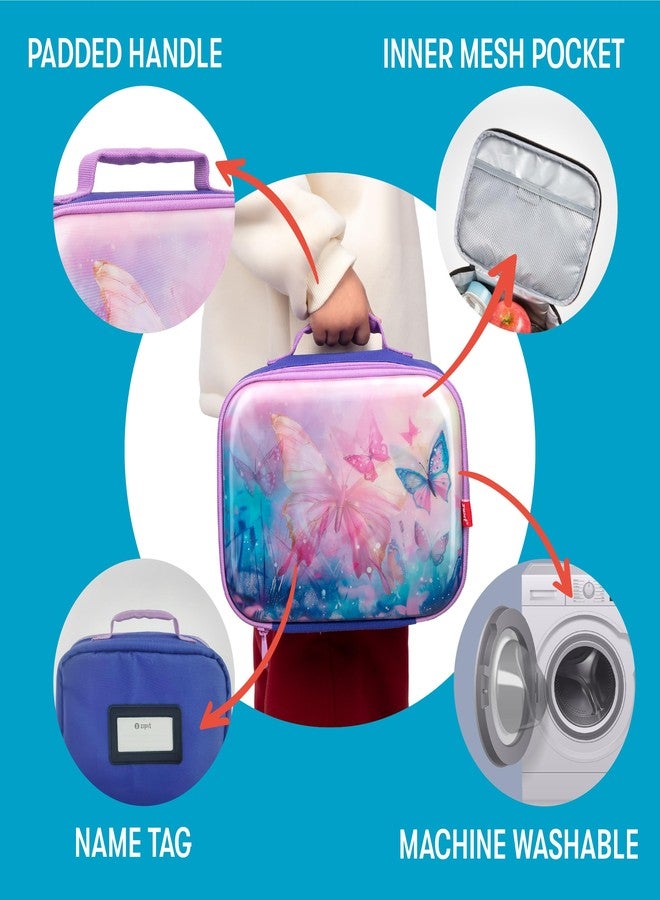 زيبيت حقيبة غداء ثلاثية الأبعاد للبنات من ZIPIT، صندوق غداء عدسي للمدرسة، مزينة بالفراشات - Image 3