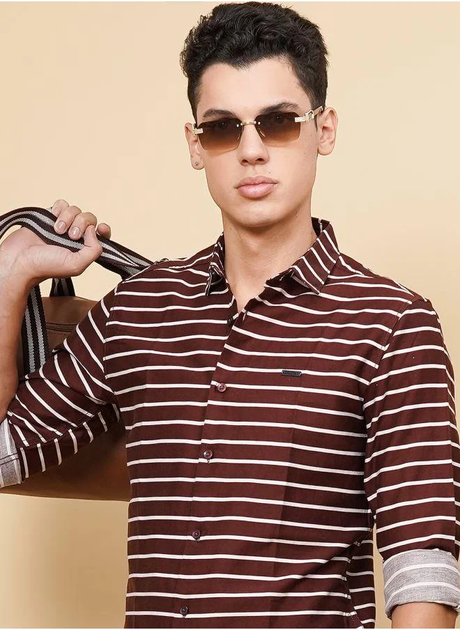 The Indian Garage Co Men Slim Fit Multi Striped Full Sleeves Cutaway Collar Casual Shirt