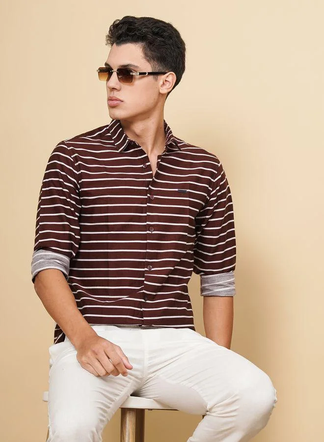 شركة المرآب الهندية Men Slim Fit Multi Striped Full Sleeves Cutaway Collar Casual Shirt
