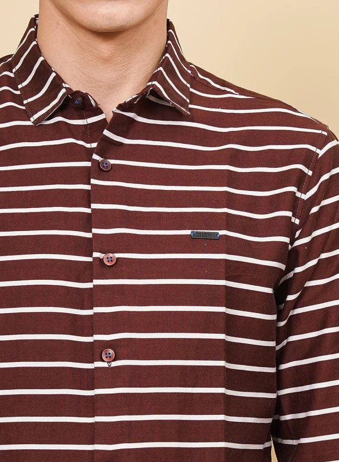 شركة المرآب الهندية Men Slim Fit Multi Striped Full Sleeves Cutaway Collar Casual Shirt