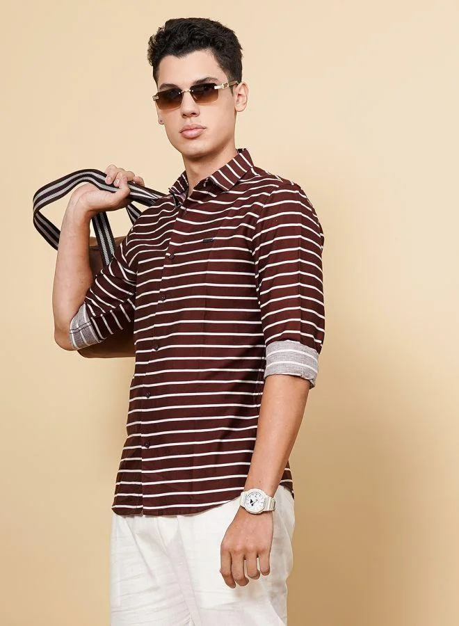 شركة المرآب الهندية Men Slim Fit Multi Striped Full Sleeves Cutaway Collar Casual Shirt